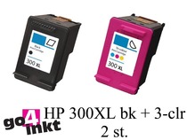 Huismerk HP 300XL bk en 3-clr inktpatroon remanufactured (2st)