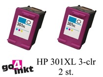 Huismerk HP 301XL 3-clr Twin Pack inktpatroon remanufactured (2 st)