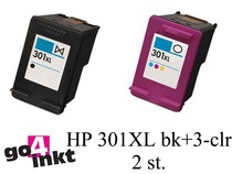 Huismerk HP 301XL bk + 3-clr inktpatroon remanufactured (2 st)