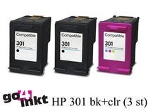 HP 301 inktpatroon Multipack compatible (3 st=>2x bk + 1x clr)